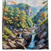 Serene Mountain Waterfall Landschaft Duschvorhang (Vorderseite)