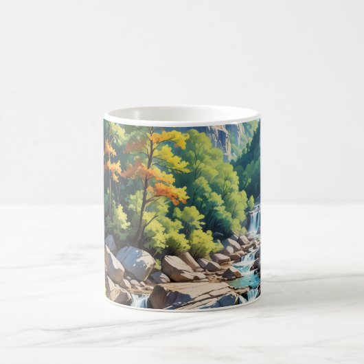 Serene Mountain Waterfall Landschaft Kaffeetasse (Mittel)