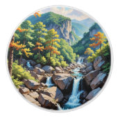 Serene Mountain Waterfall Landschaft Keramikknauf (Vorderseite)