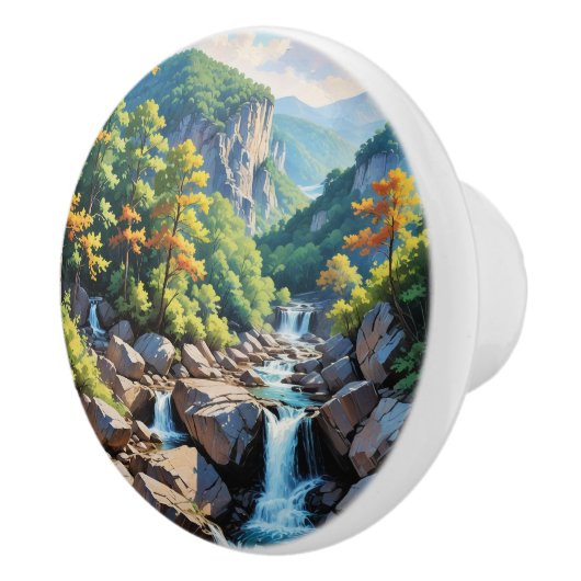 Serene Mountain Waterfall Landschaft Keramikknauf (Rechts)