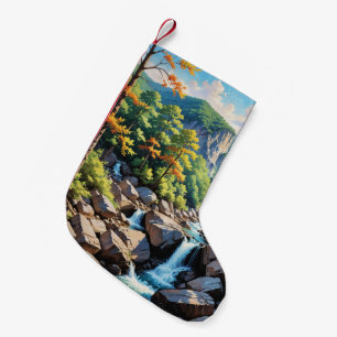 Serene Mountain Waterfall Landschaft Kleiner Weihnachtsstrumpf