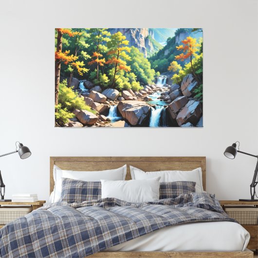 Serene Mountain Waterfall Landschaft Leinwanddruck (Insitu (Schlafzimmer))
