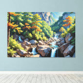 Serene Mountain Waterfall Landschaft Leinwanddruck (Insitu (Holzboden))