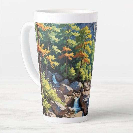 Serene Mountain Waterfall Landschaft Milchtasse (Linke Ecke)