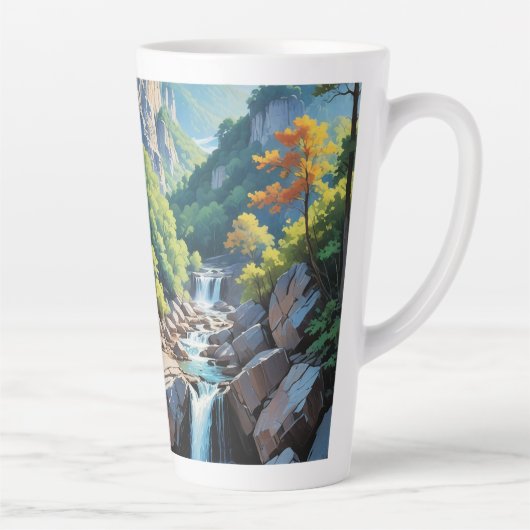 Serene Mountain Waterfall Landschaft Milchtasse (Rechts)