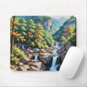 Serene Mountain Waterfall Landschaft Mousepad (Mit Mouse)