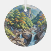 Serene Mountain Waterfall Landschaft Ornament Aus Glas (Vorderseite)