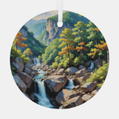 Serene Mountain Waterfall Landschaft Ornament Aus Glas (Rückseite)