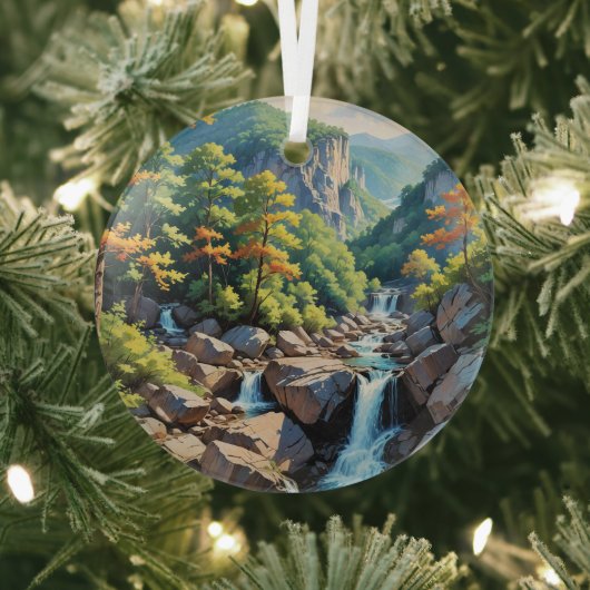 Serene Mountain Waterfall Landschaft Ornament Aus Glas (InSitu)