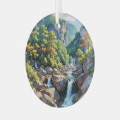 Serene Mountain Waterfall Landschaft Ornament Aus Glas (Vorderseite links)