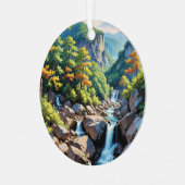 Serene Mountain Waterfall Landschaft Ornament Aus Metall (Vorderseite links)