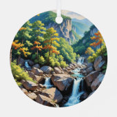 Serene Mountain Waterfall Landschaft Ornament Aus Metall (Rückseite)
