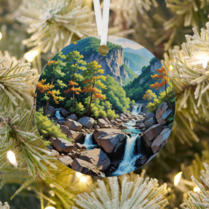 Serene Mountain Waterfall Landschaft Ornament Aus Metall