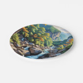 Serene Mountain Waterfall Landschaft Pappteller (Schrägansicht)