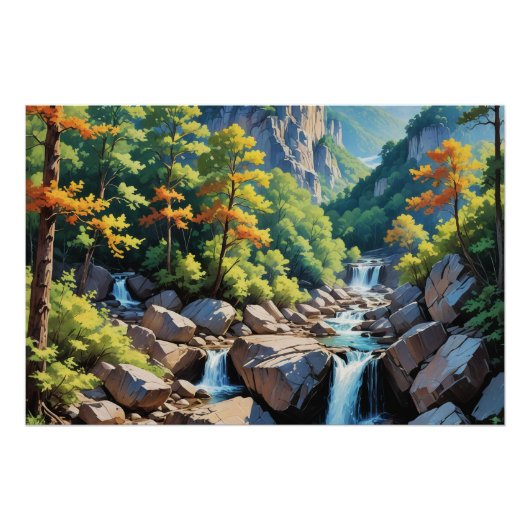 Serene Mountain Waterfall Landschaft Poster (Vorderseite)
