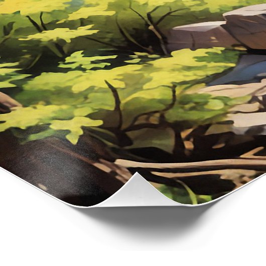 Serene Mountain Waterfall Landschaft Poster (Ecke)