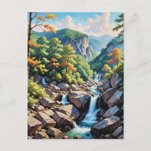 Serene Mountain Waterfall Landschaft Postkarte (Vorderseite)