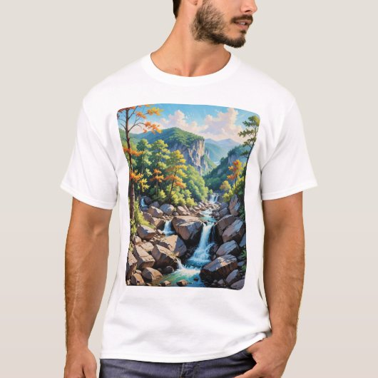 Serene Mountain Waterfall Landschaft T-Shirt (Vorderseite)