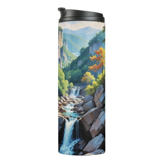 Serene Mountain Waterfall Landschaft Thermosbecher (Nach rechts gedreht)