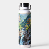 Serene Mountain Waterfall Landschaft Trinkflasche (Rückseite)