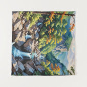Serene Mountain Waterfall Landschaft Wandteppich (Vorderseite (Horizontal))