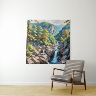 Serene Mountain Waterfall Landschaft Wandteppich