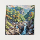 Serene Mountain Waterfall Landschaft Wandteppich (Vorderseite)