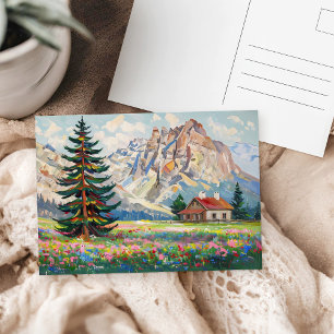 Serene Mountains Landschaft Farbenfrohe Malerei Postkarte