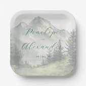 Serene Muted Green Watercolor Mountains Pappteller (Vorderseite)