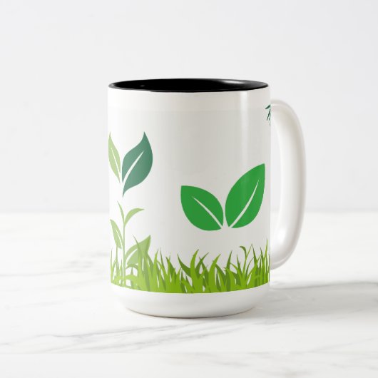 Serene Nature Green Blätter & Grass Design Zweifarbige Tasse (VorderseiteRechts)