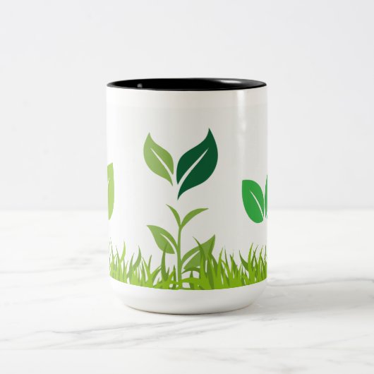 Serene Nature Green Blätter & Grass Design Zweifarbige Tasse (Mittel)