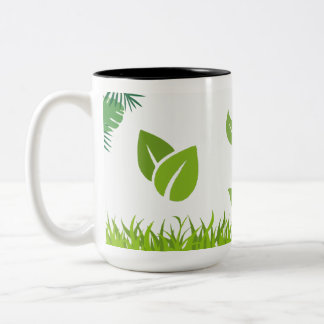 Serene Nature Green Blätter & Grass Design Zweifarbige Tasse