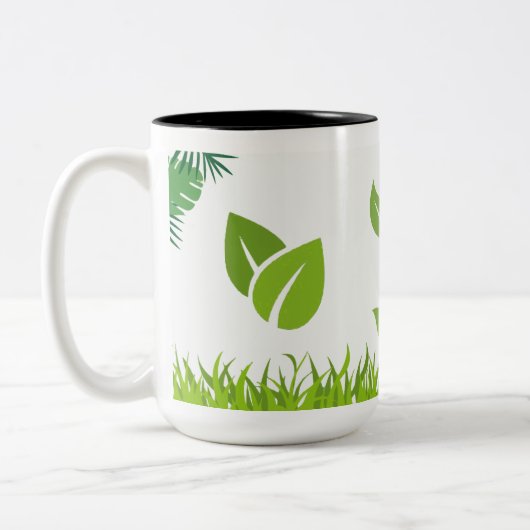 Serene Nature Green Blätter & Grass Design Zweifarbige Tasse (Links)