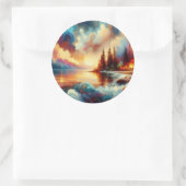 Serene Nature: Handgemachte Kunst Runder Aufkleber (Tasche)