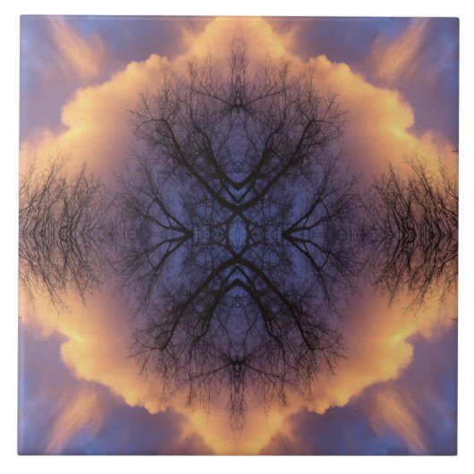 Serene Nature Tree Branches und Clouds Mandala Fliese (Vorderseite)