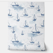 Serene Navy Blue Sailing Boote Muster Tapete (Abrollen)
