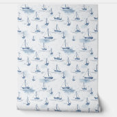 Serene Navy Blue Small Sailing Boote Muster Tapete (Abrollen)