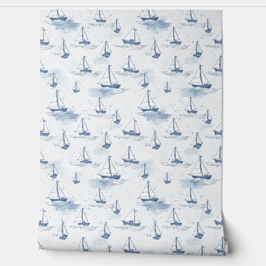 Serene Navy Blue Small Sailing Boote Muster Tapete (Abrollen)