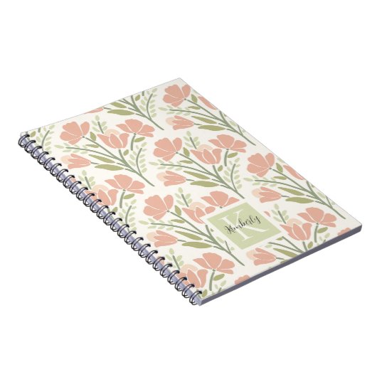 Serene Neutral Florals Mit Monogramm Notizblock (Rechte Seite)