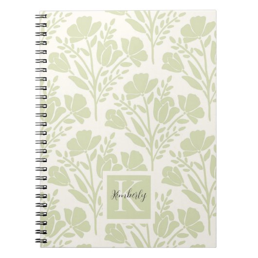 Serene Neutral Florals Mit Monogramm Notizblock (Vorderseite)