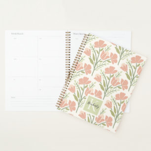 Serene Neutral Florals Mit Monogramm Planer