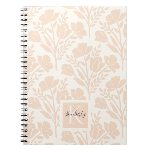 Serene Neutral Peachy Pink Florals Mit Monogramm Notizblock (Vorderseite)