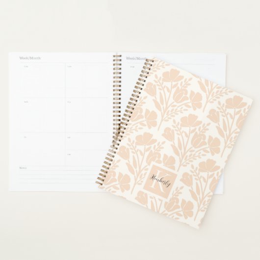 Serene Neutral Peachy Pink Florals Mit Monogramm Planer (Anzeige)