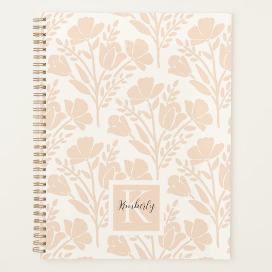 Serene Neutral Peachy Pink Florals Mit Monogramm Planer (Vorderseite)