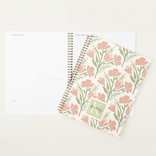Serene neutrale Blumen mit Monogramm Planer (Anzeige)
