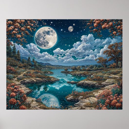 Serene Night Landschaft mit Vollmond Poster (Vorne)