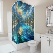 "Serene Night Pool Scene - Lebhafte Outdoor Art" Duschvorhang (Beispiel)
