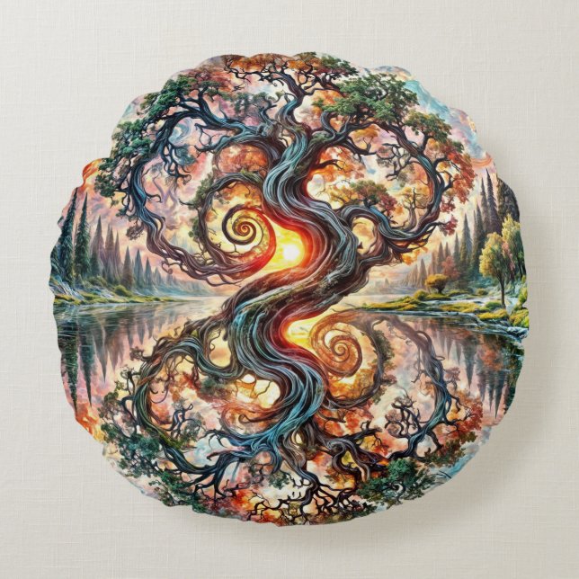 Serene Oak Reflection Rundes Kissen (Vorderseite)