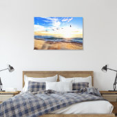 Serene Ocean Sunrise Birds Blue Sky Golden Shore Leinwanddruck (Insitu (Schlafzimmer))