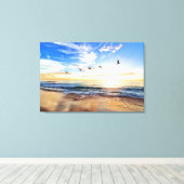 Serene Ocean Sunrise Birds Blue Sky Golden Shore Leinwanddruck (Insitu (Holzboden))